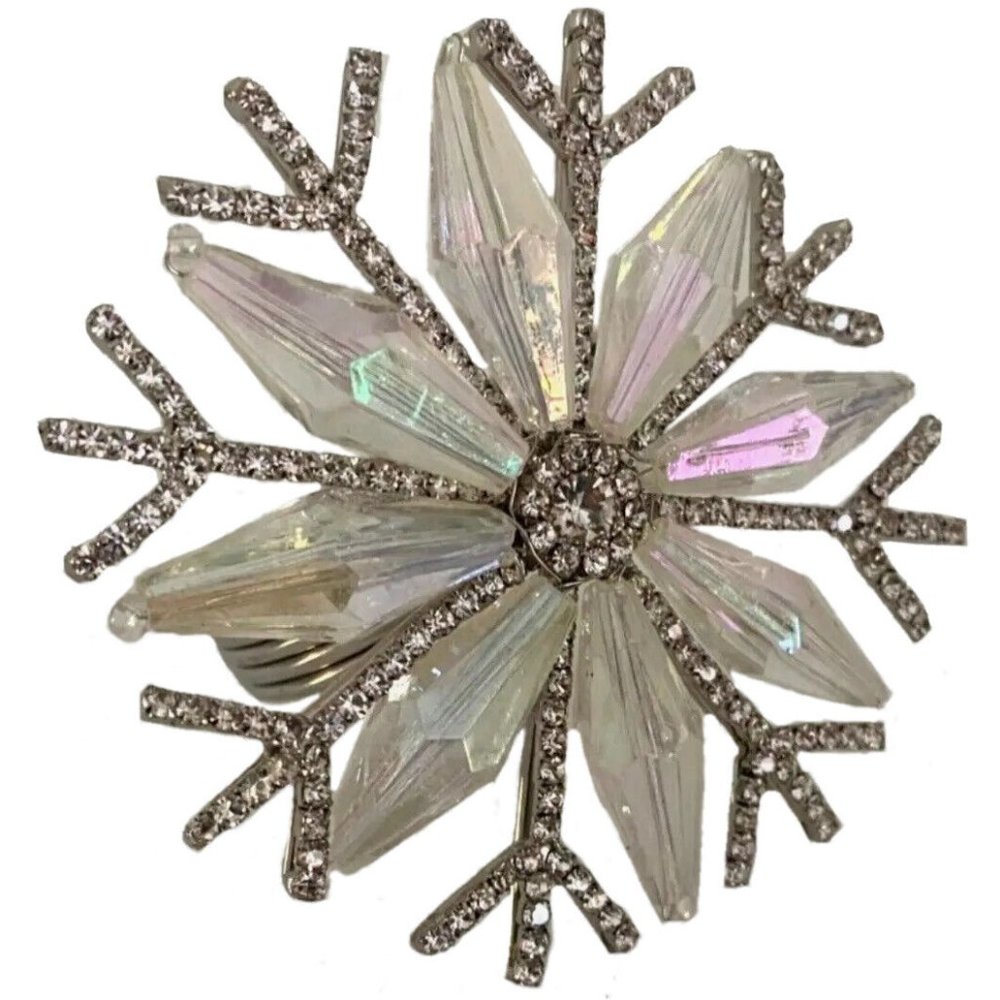 x4 Tahari Rhinestone Iridescent Bead Elegant Snowflake Napkin Ring Set Christmas